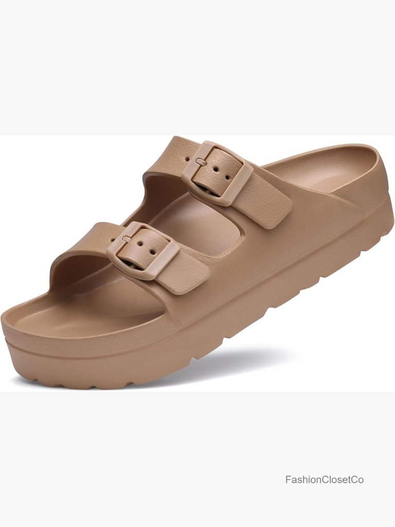 Chunky Platform Slide Sandals With Arch Support, Adjustable Buckle, Lightweight